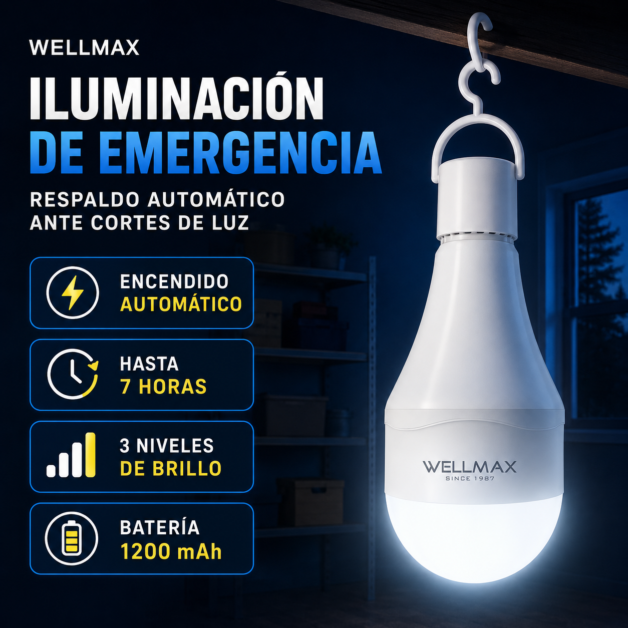 Ampolleta LED Recargable de Emergencia Wellmax Super Nova 9W