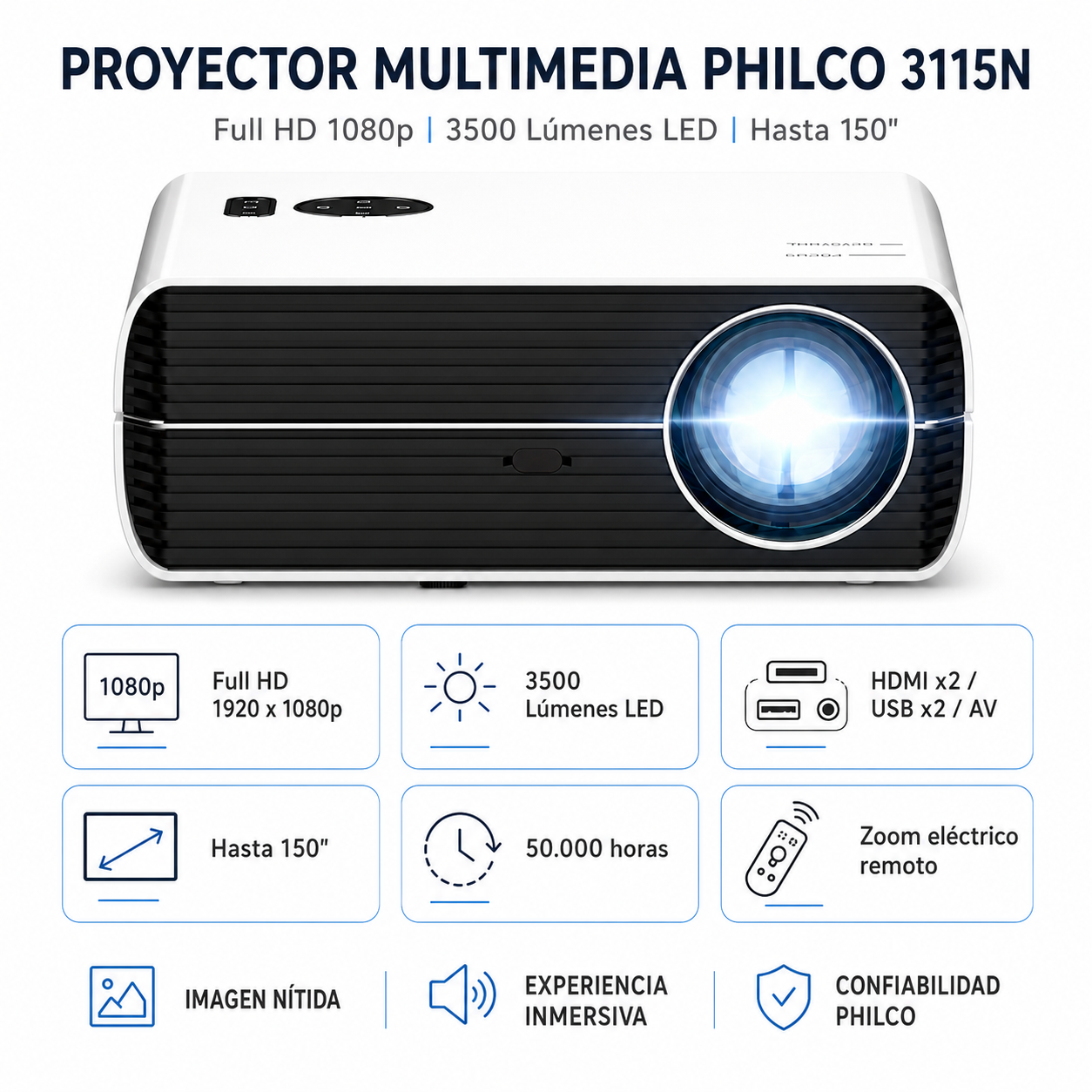 Proyector Full HD 1920*1080p 3500 Lumenes LED con HDMI / USB