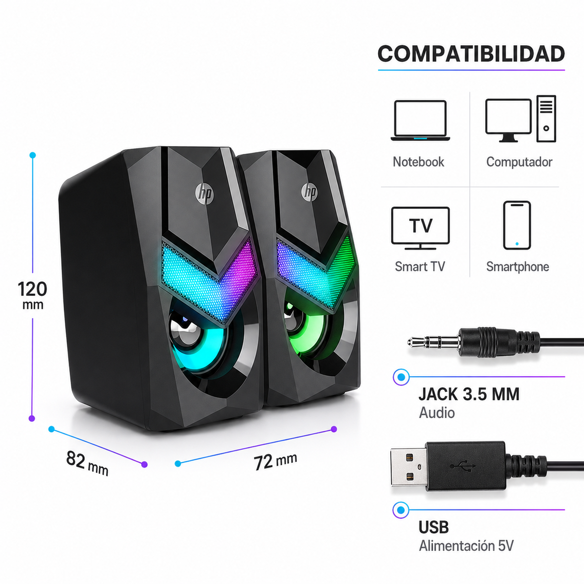 Parlante USB HP Multimedia con Iluminación RGB DHE-6000