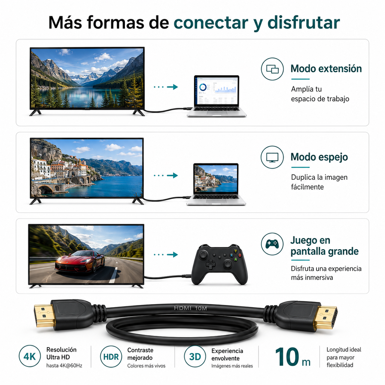Cable HDMI 4K Profesional 10MT  Ultra HD Versión HDMI 2.0
