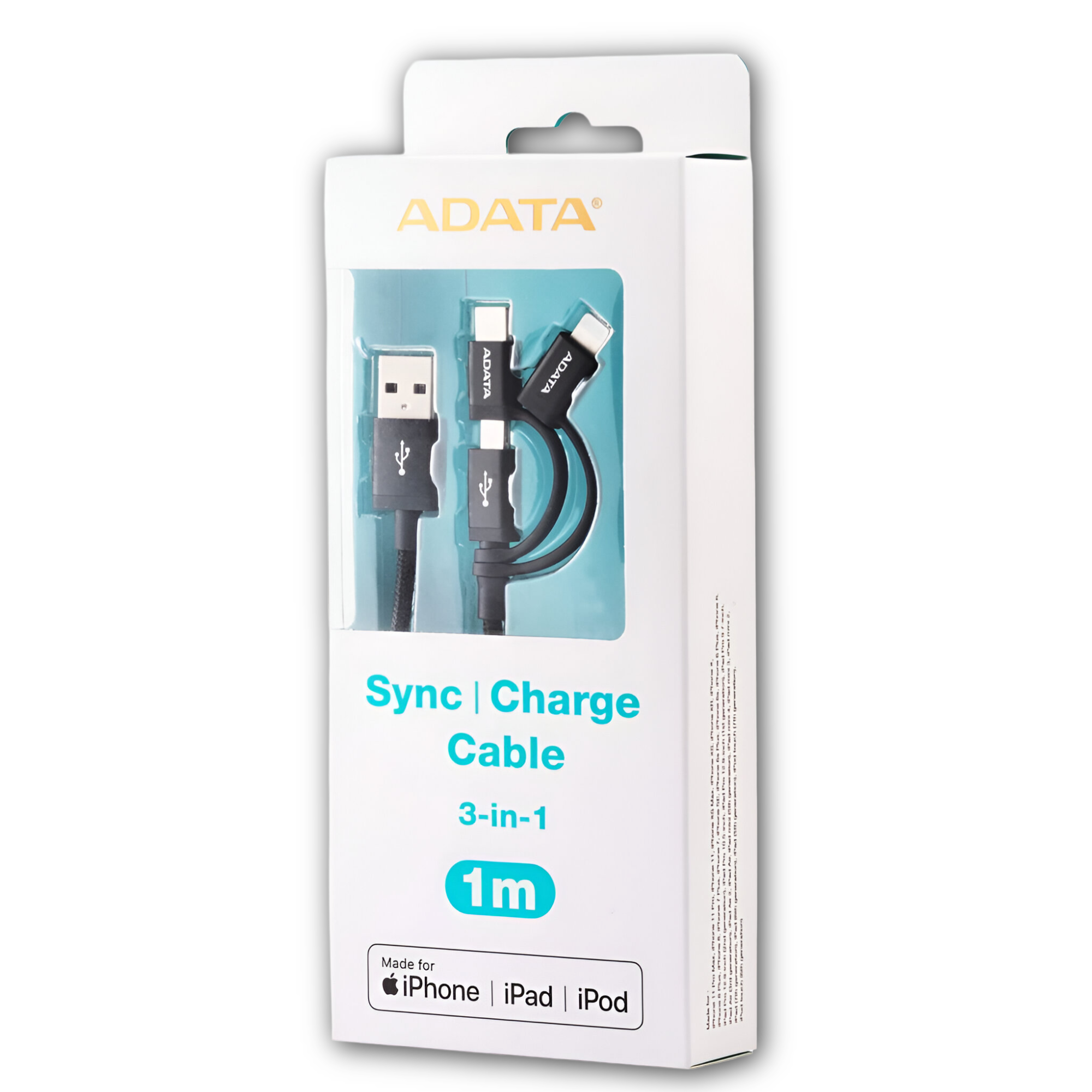 Cable USB ADATA (3en1)  USB-C + Micro USB + Lightning MFI 1M