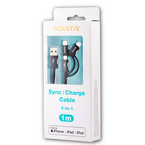 Cable USB ADATA (3en1)  USB-C + Micro USB + Lightning MFI 1M