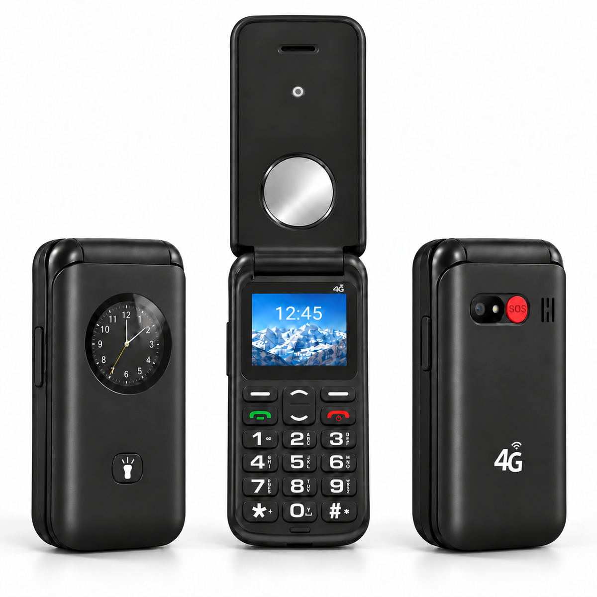 Celular Adulto Mayor 4G Tipo Almeja Liberado Botón SOS Negro