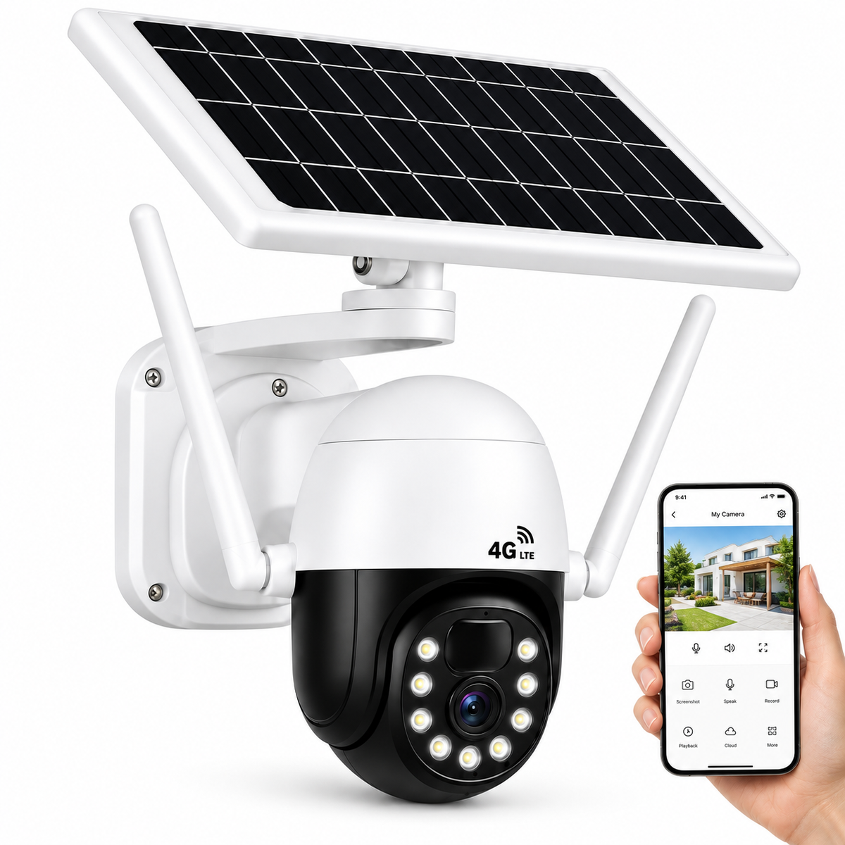 Cámara de Seguridad Solar Autónoma Robótica PTZ IP-4GLTE FHD