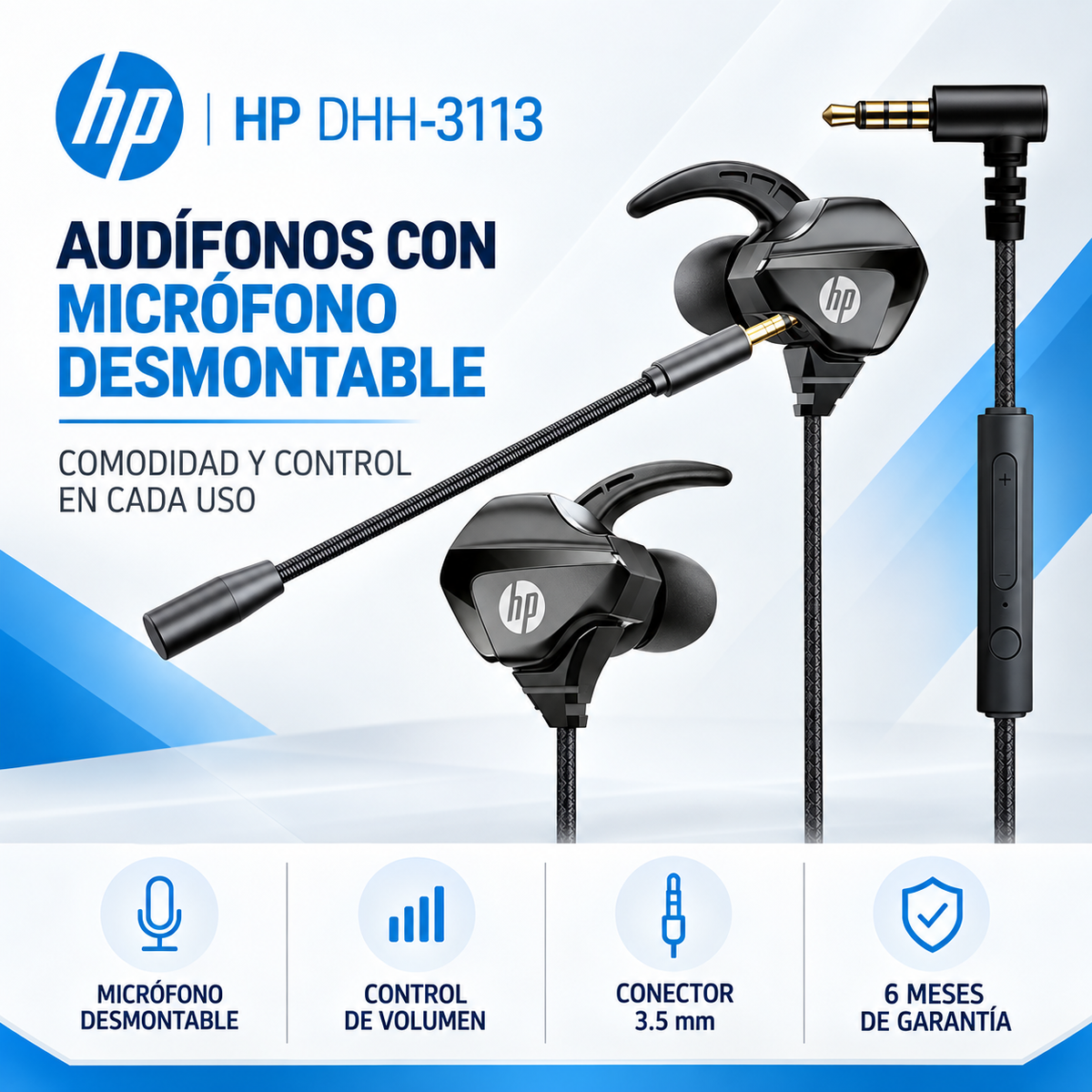 Audífonos HP con Micrófono Desmontable Jack 3.5mm DHH-3113