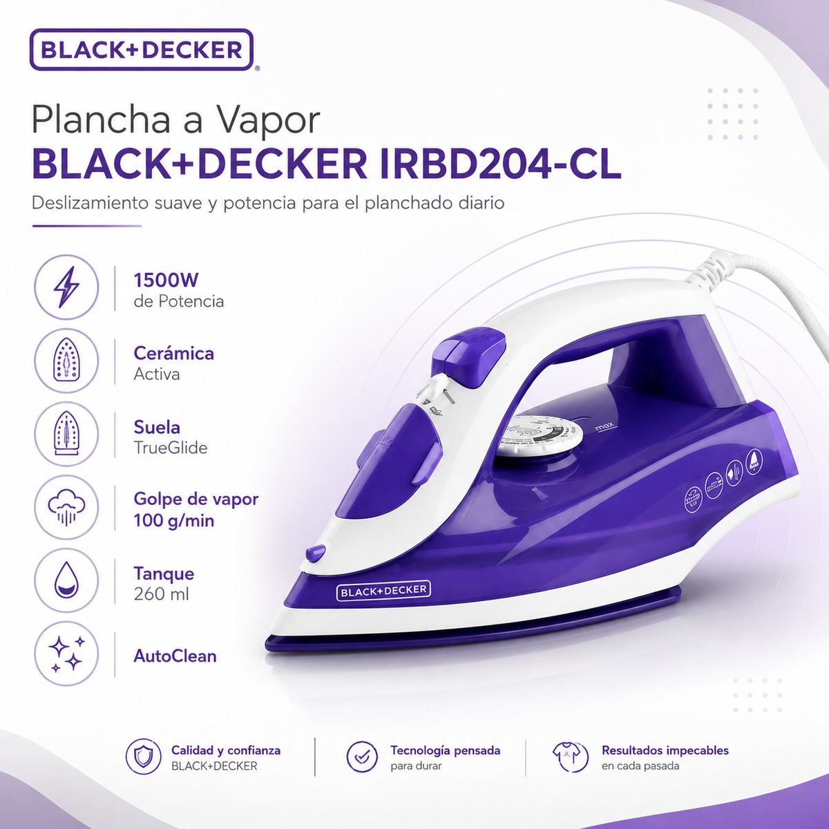 Plancha de Ropa con Rociador de Vapor Black+Decker BD204-CL