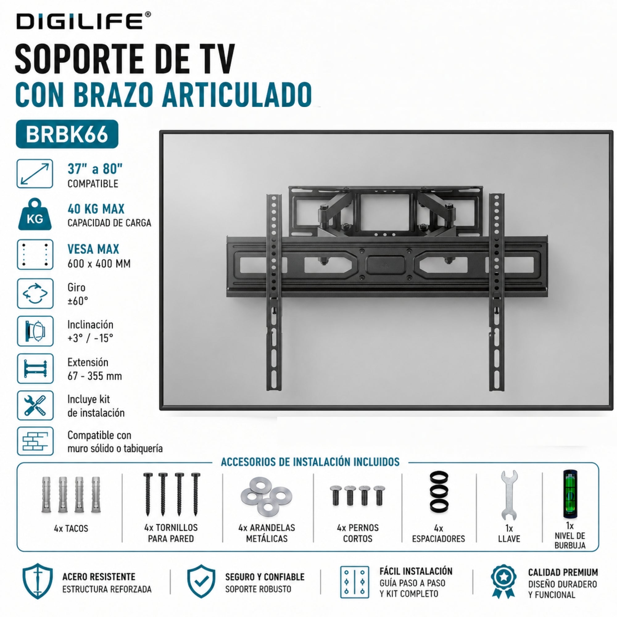 Soporte de TV Deluxe con Brazo Acerado Reforzado 80" Max