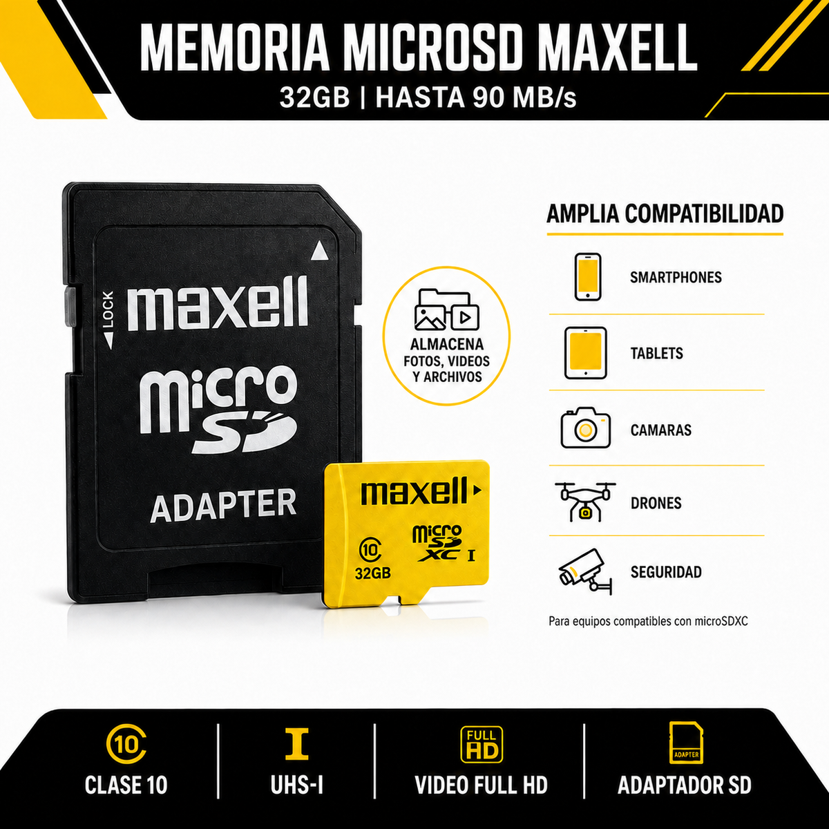 Memoria MicroSD Maxell 32GB Clase 10 High Speed UHS-1