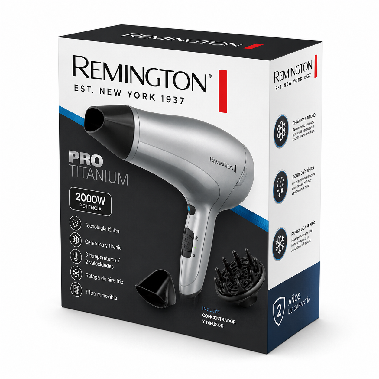 Secador De Pelo Remington Titanium D3019 2000W + Ionizador