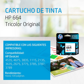 Tinta HP 664 TriColor 2ML Cartridge Original F6V28AL