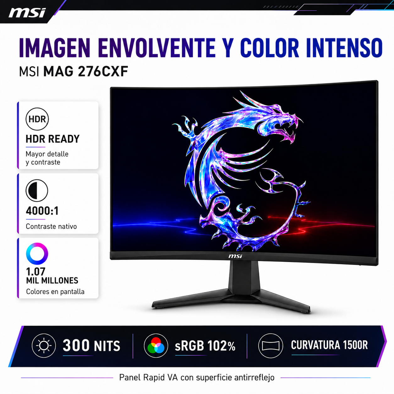 Monitor Gamer MSI 27" Full HD 280HZ+ HDR Ultra Flat IPS 1ms