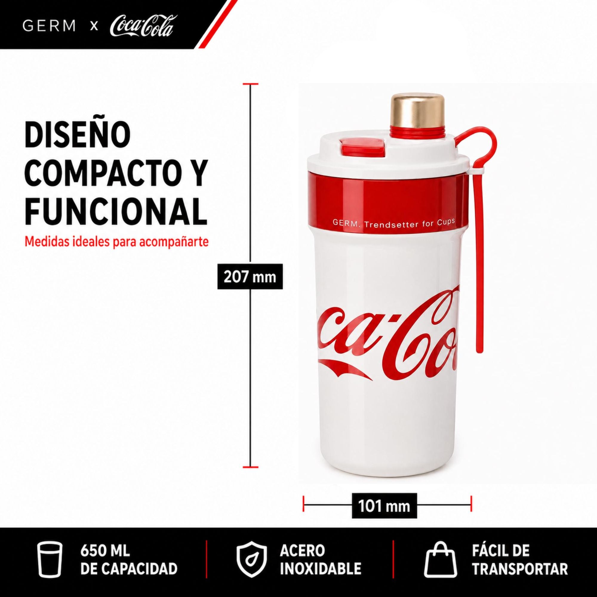 Vaso Térmico MUG Germ Coca-Cola Acero Inoxidable 650ML White