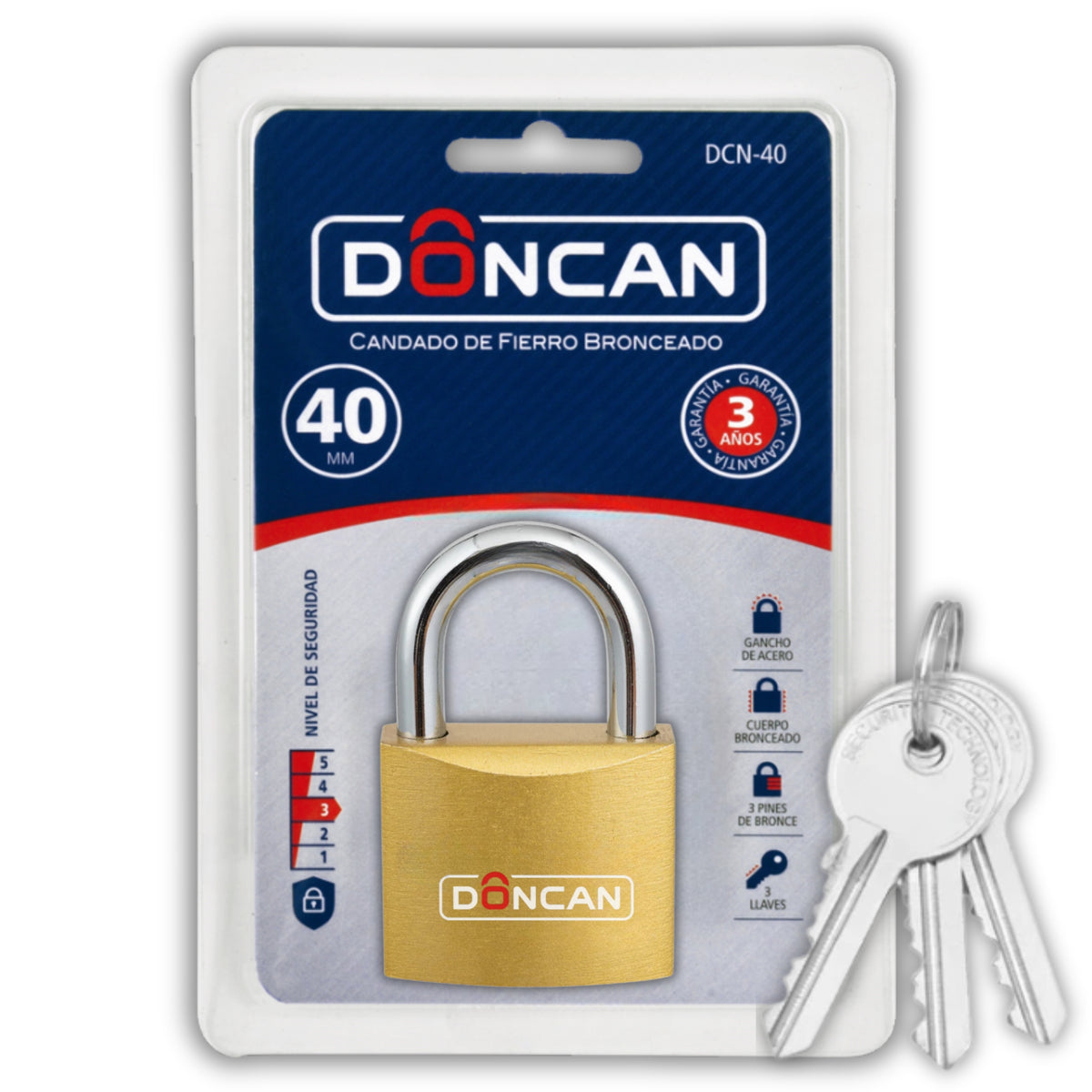 Pack de 3 Candados de 40mm Doncan de Acero Bronceado DCN-40