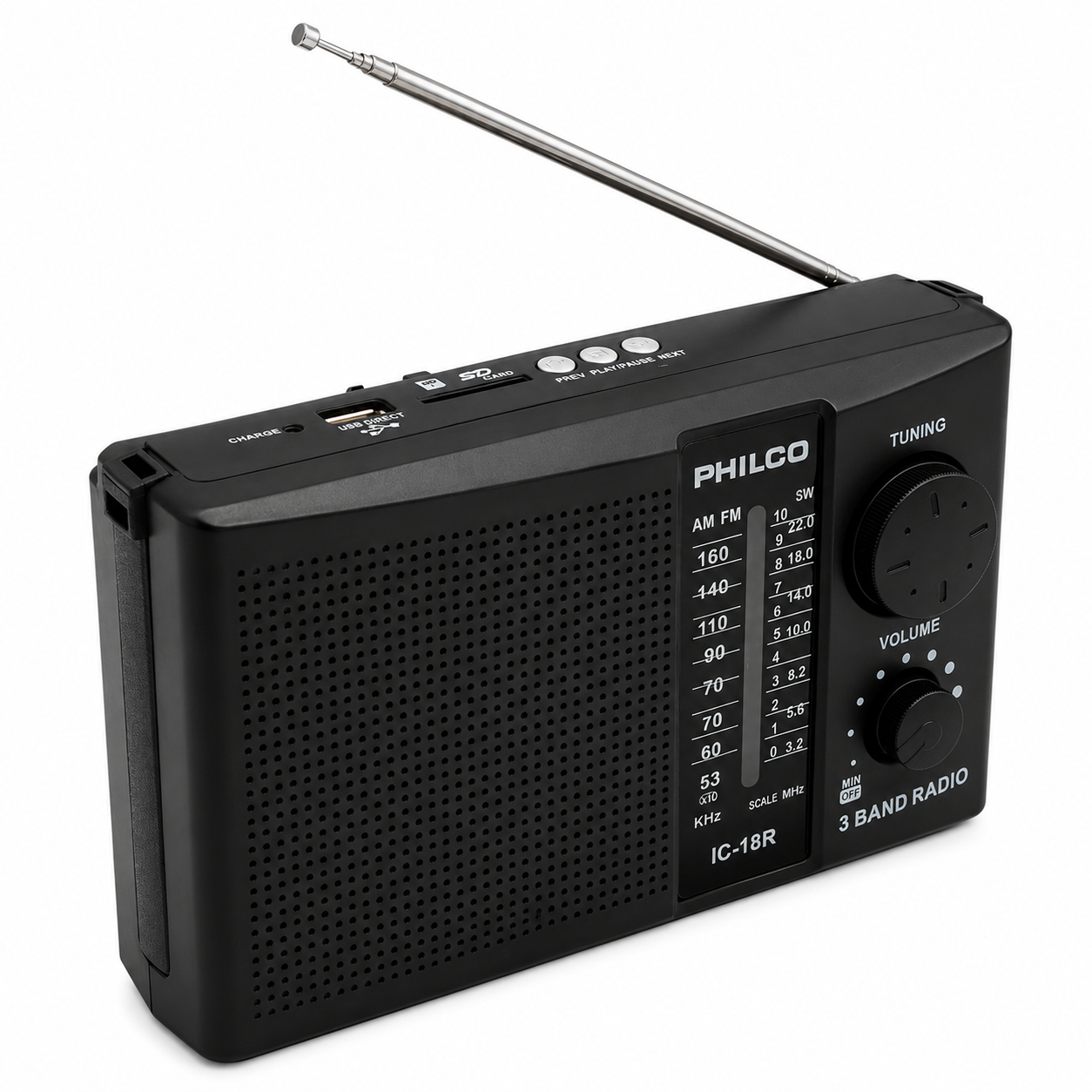Radio AM / FM Multibandas Recargable a Pilas y Corriente 18R