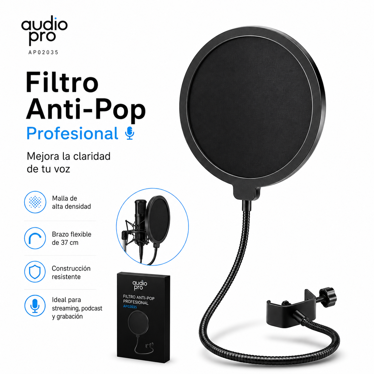 Filtro Anti-Pop Para Microfonos De Grabación  Audiopro Ap02035