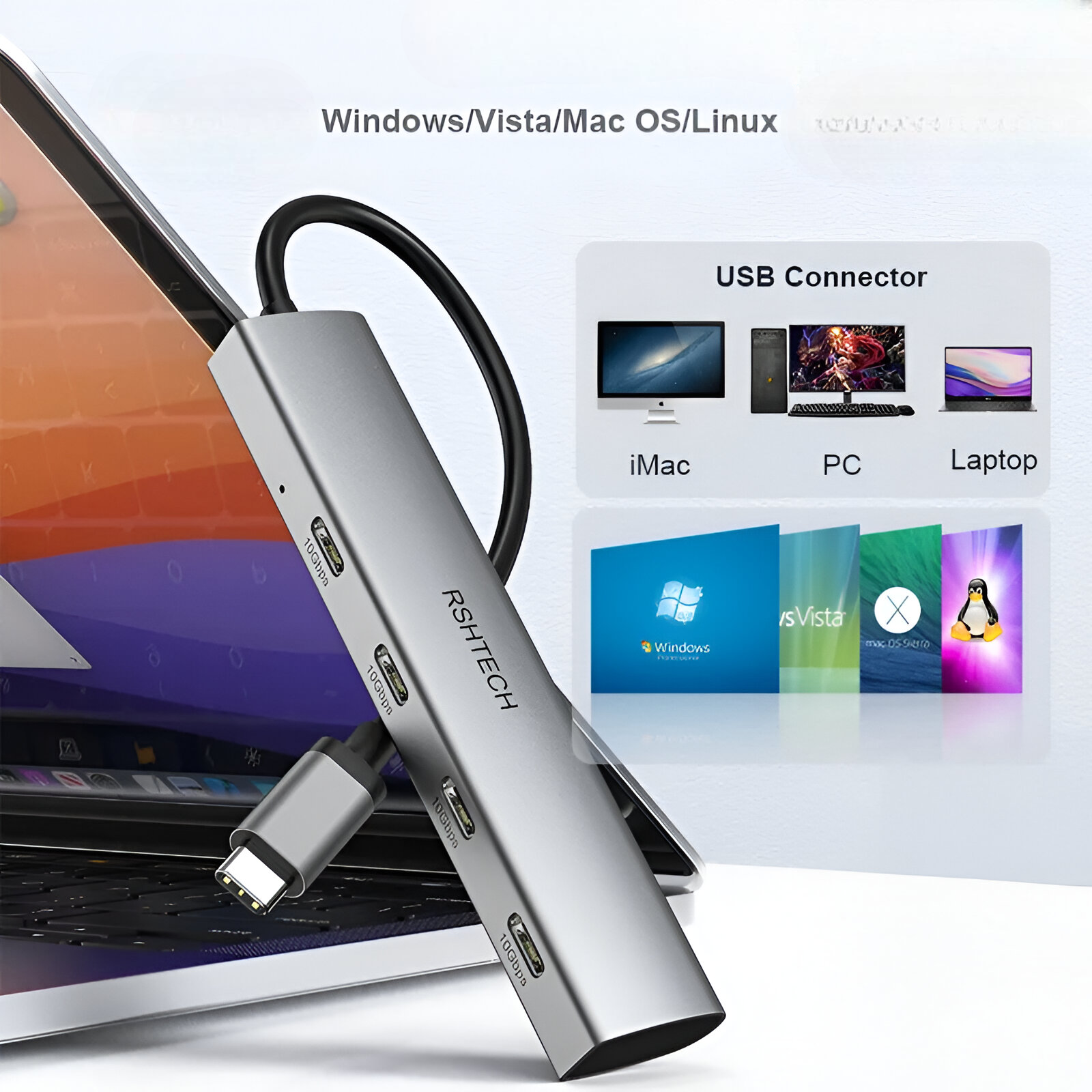 HUB USB-C 3.2 Aluminium 4 Puertos C TM-100554