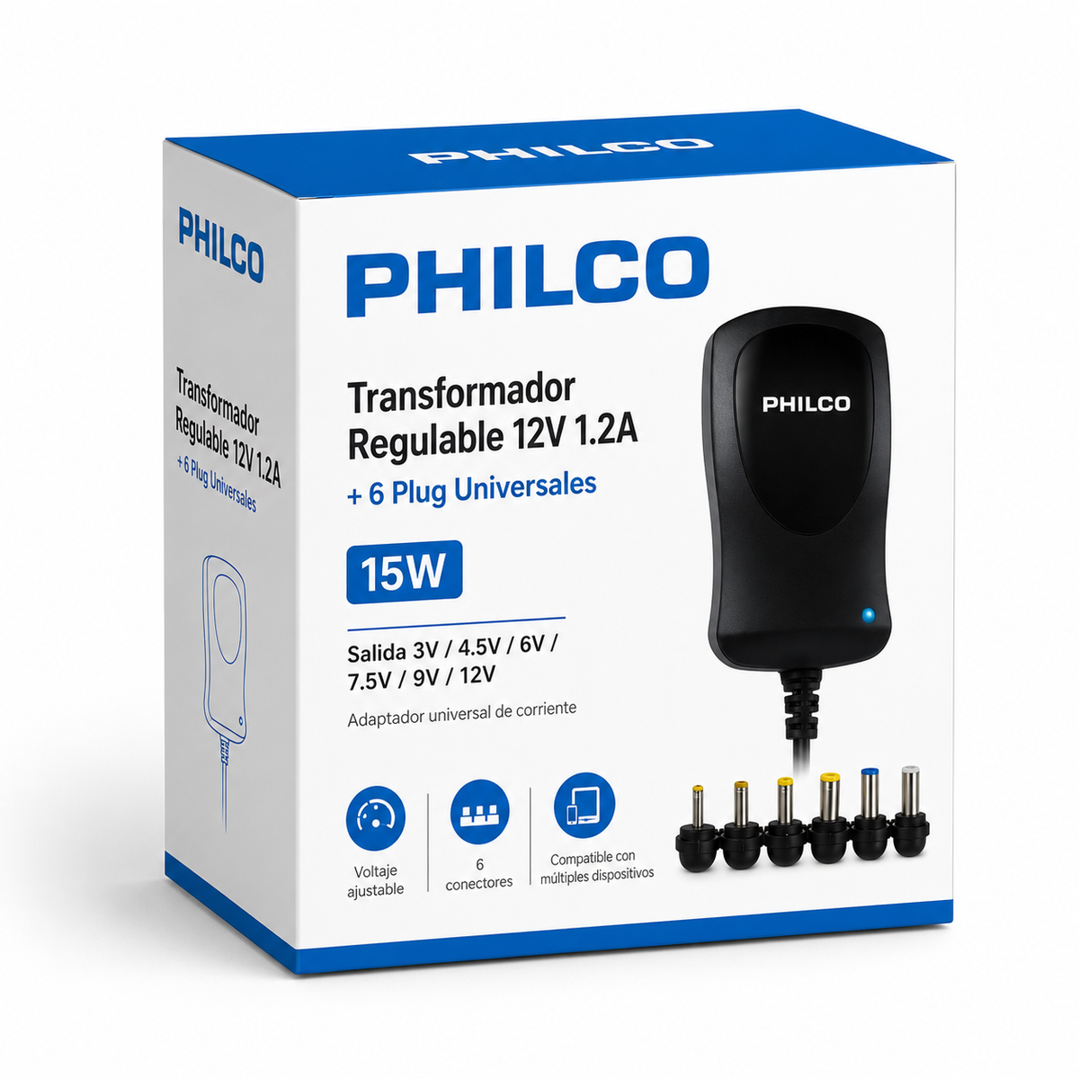 Transformador 12V Regulables 1.2A / 15W + 6 Plug Universales