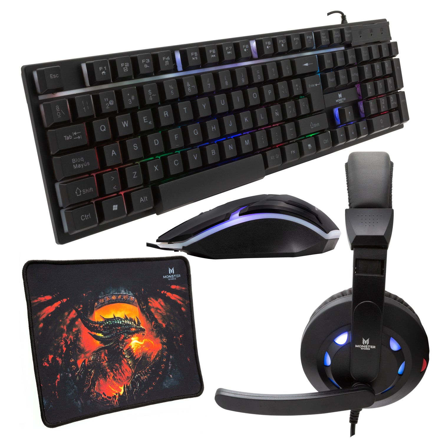 Kit Pro Gamer Mouse Teclado RGB Audifonos y Mouse Pad K4125