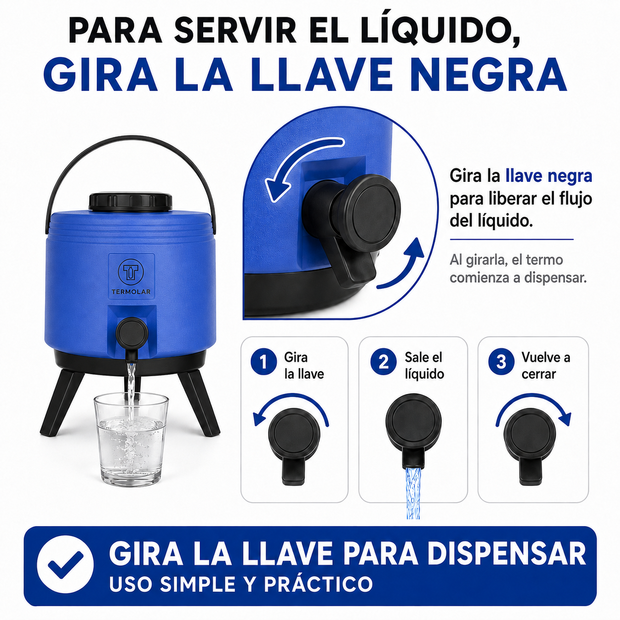 Maxi Termo 6 Litros Termolar Azul para Agua Caliente y Fria