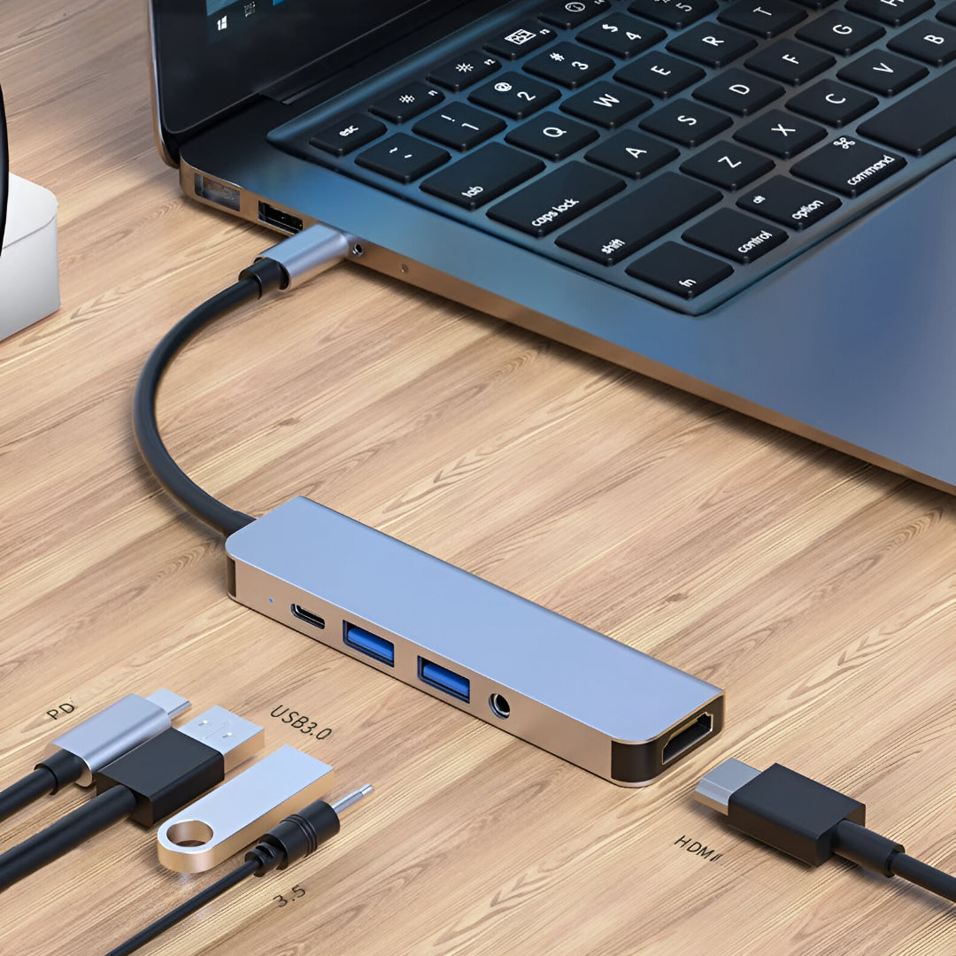 Adaptador Hub Usb-C Multipuertos 5 En 1 (Hdmi, Jack, Usb, Usb C) Gtc