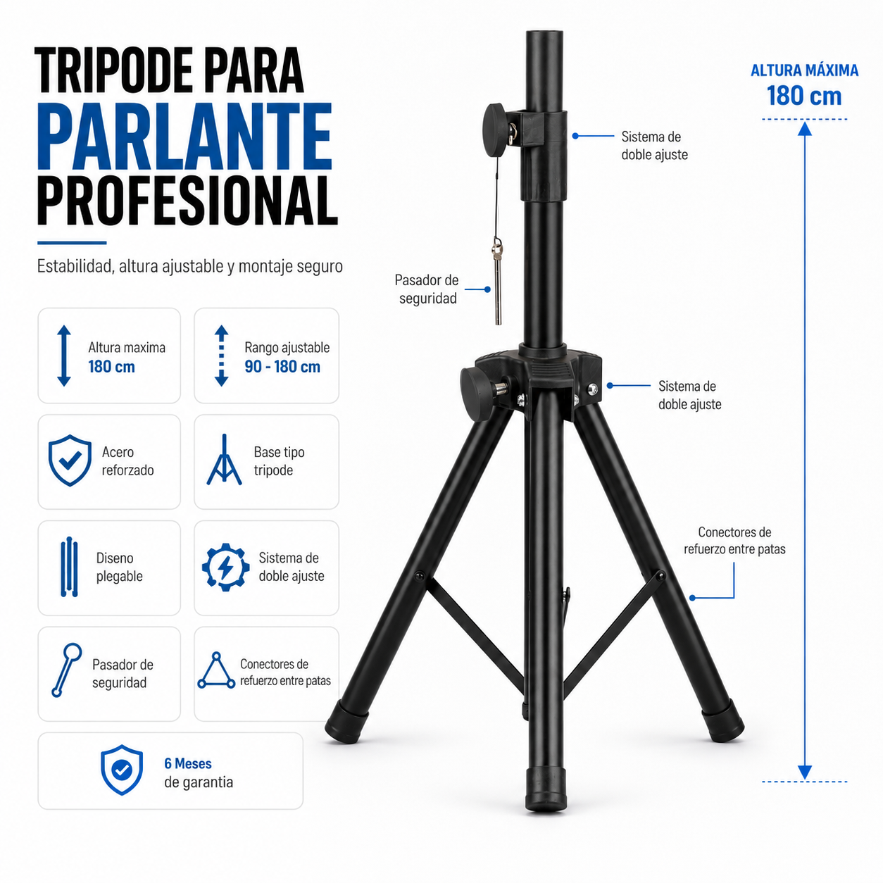 Tripode  Profesional para Parlantes de Acero Reforzado Multiusos Black Edition