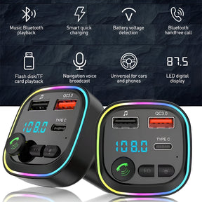 Transmisor FM Bluetooth + Puerto Quick Charge 20W 12/24V RGB