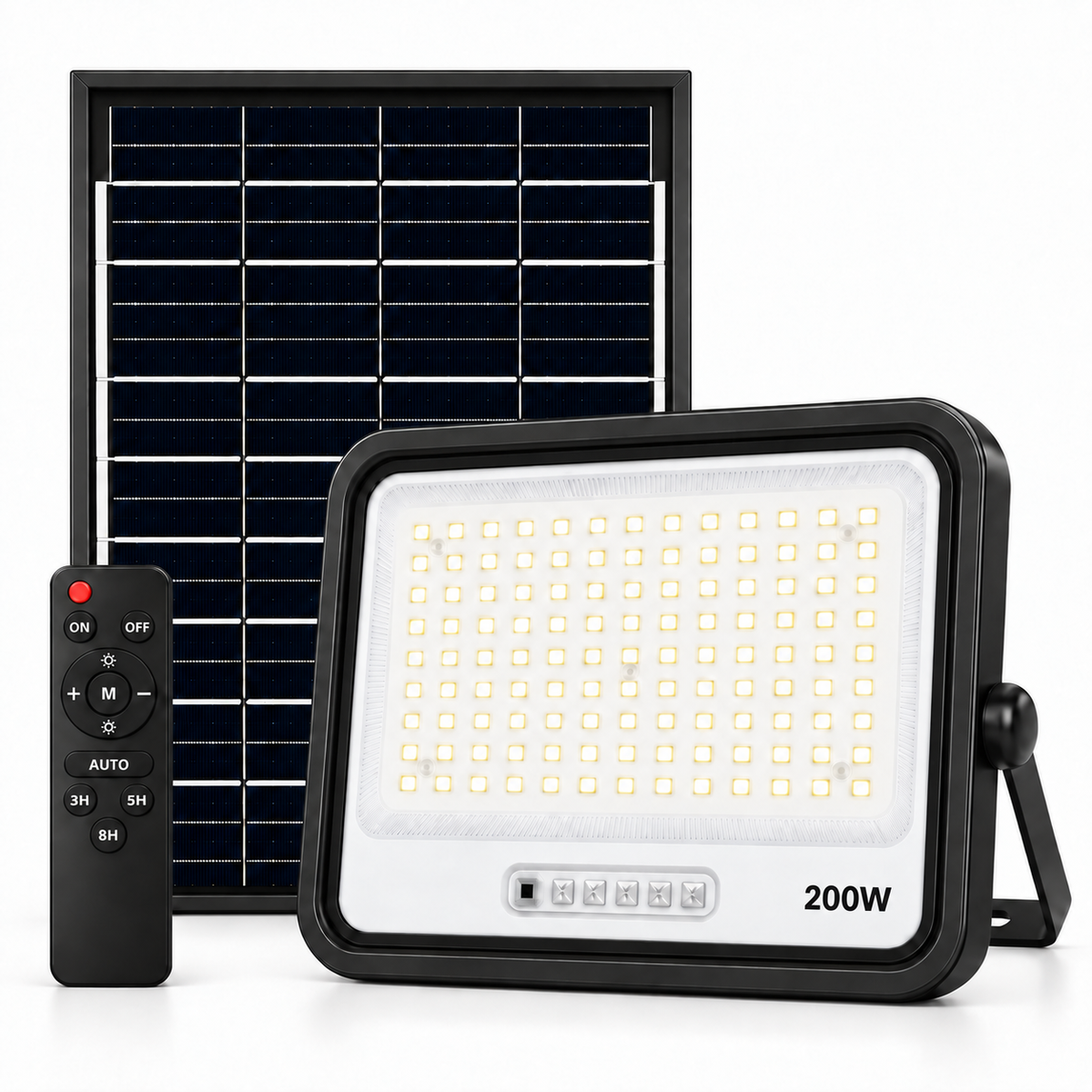 Proyector LED 200W con Panel Solar Independiente + Cable 5MT