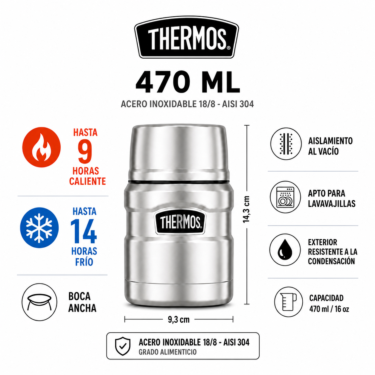 Termo de Comida Premium Inox Thermos King  470ML Rojo