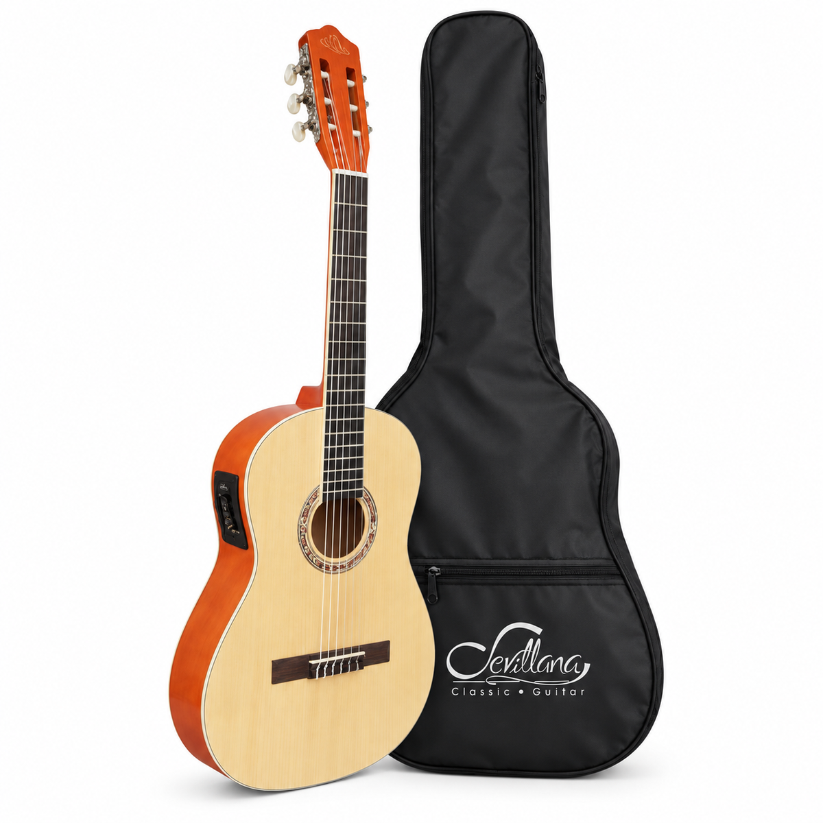Guitarra Electroacústica Sevillana 39” Ultra Delgada Con Alma Ajustable y Funda