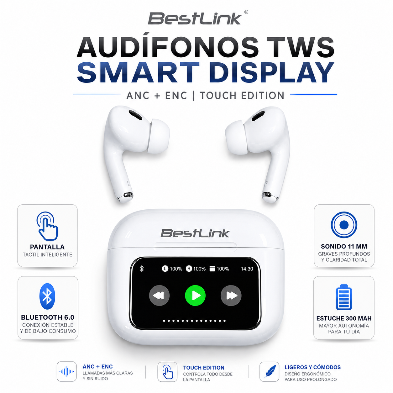 Audífonos In Ear TWS con Display LED Smart ANC Touch Edition