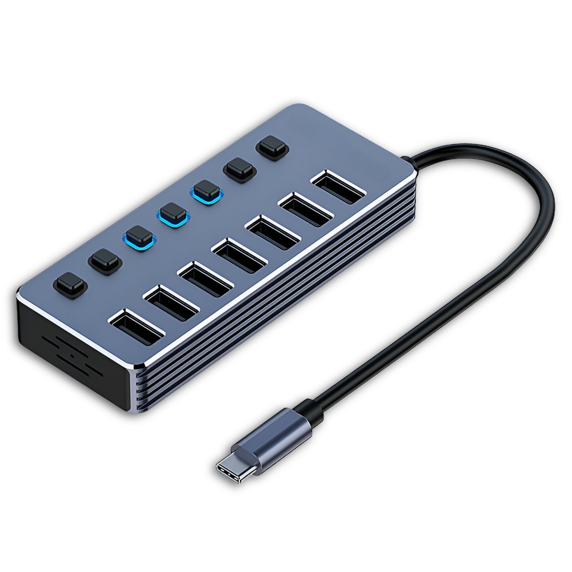 Hub USB de 7 Puertos 3.0 High Speed + Adaptador USB-C 5 Gbps