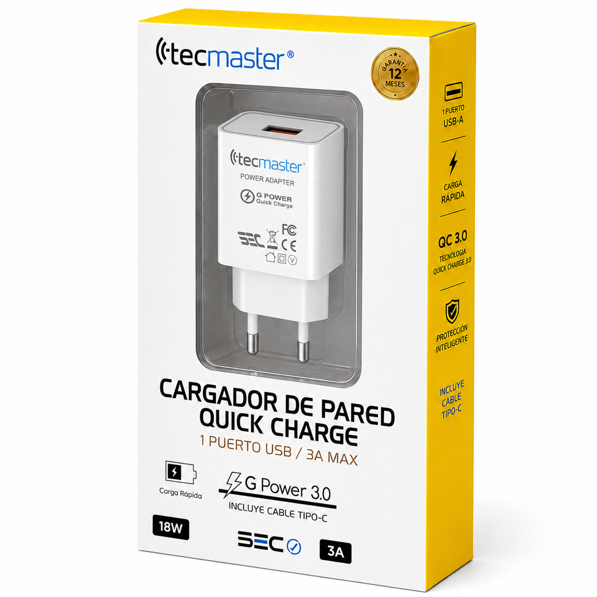 Cargador USB-C Quick Charge Smart Line 3A 18W SEC TM-200516