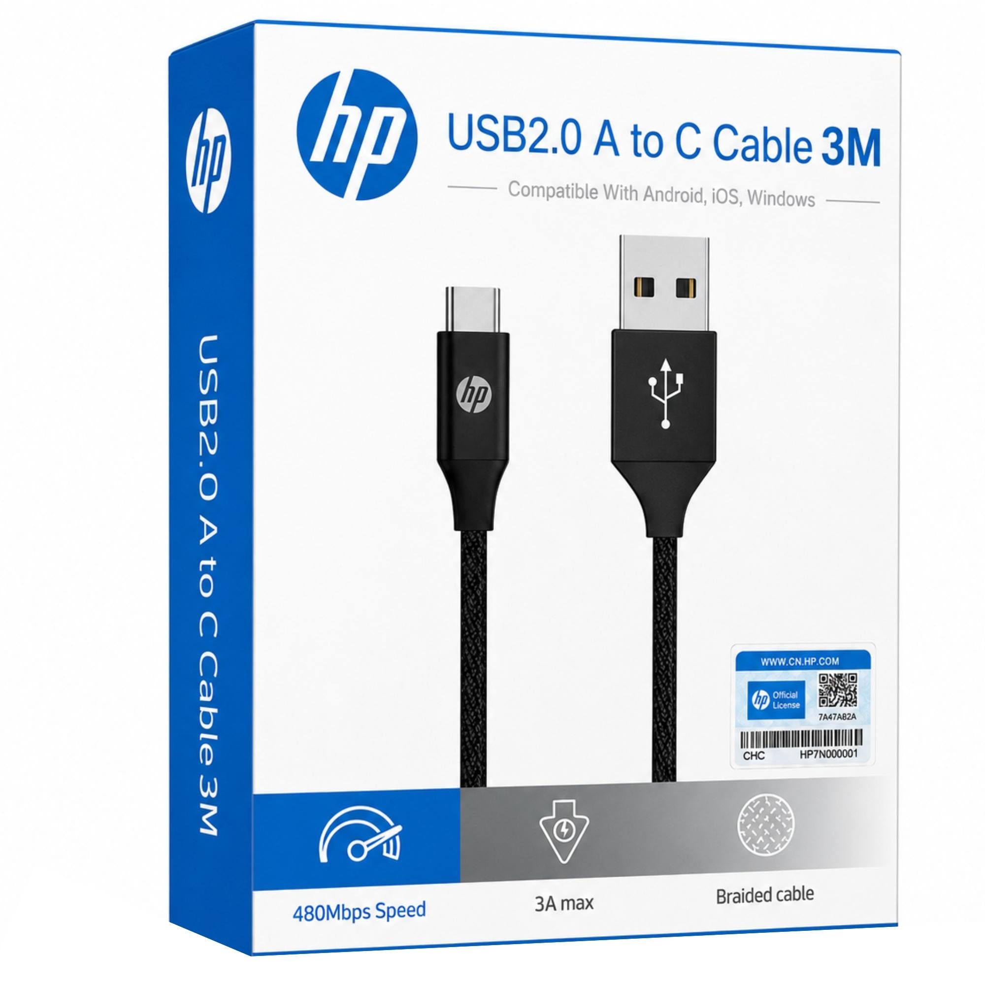 Cable de Datos HP USB-C A USB 3.0 REFORZADO 3M  / 3A