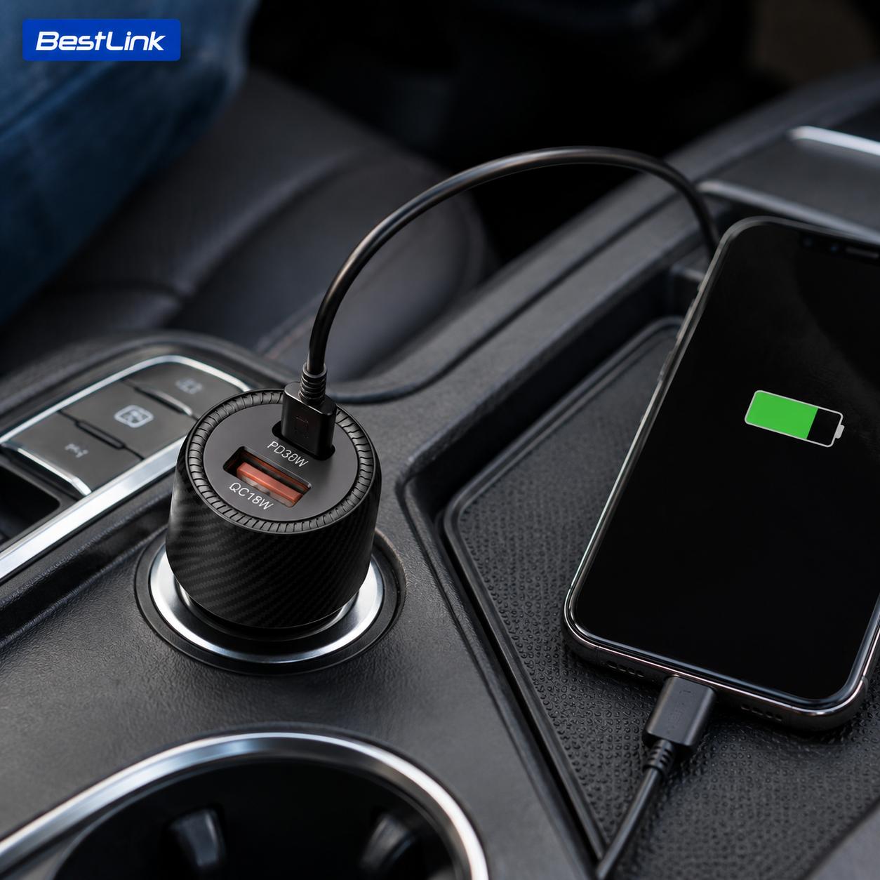 Cargador para Auto Dual 48W USB-C + USB-A Carga Ultra Rápida