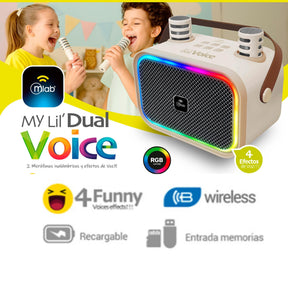 Parlante Karaoke de Niños + 2 Micrófonos Inalámbricos Blanco My Lil Dual Voice RGB