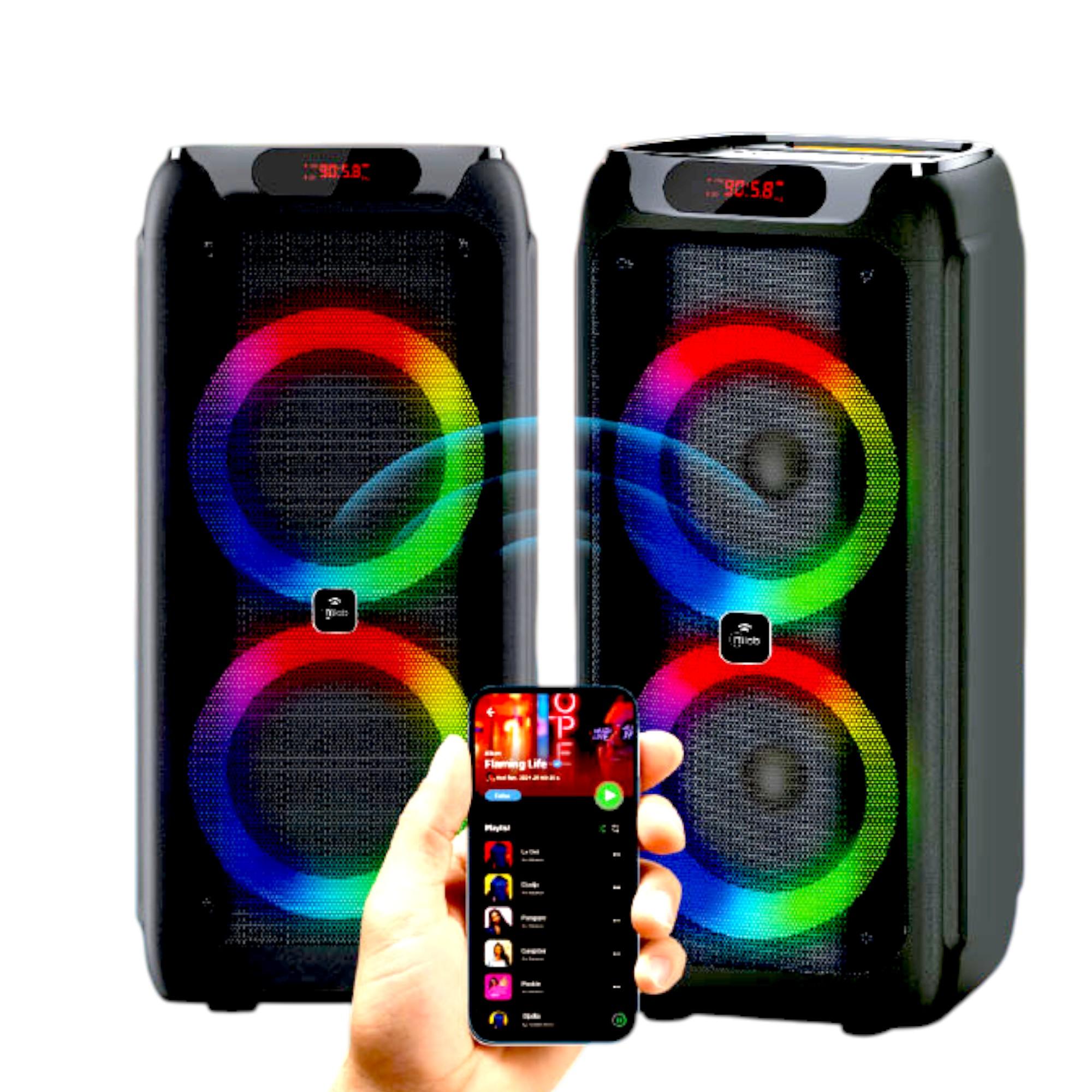Parlante Karaoke Flaming BIG BASS Dual 8" MicWireless 60WRMS 09566
