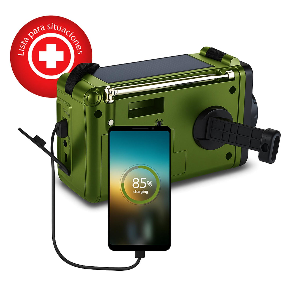 Radio de Emergencia Solar Recargable + Dinamo AM/ FM/ SW/ BT Green Edition