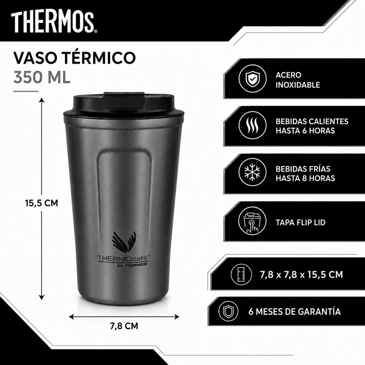 Vaso Termigo MUG Thermos Dark Gray  Acero Inoxidable 350ML