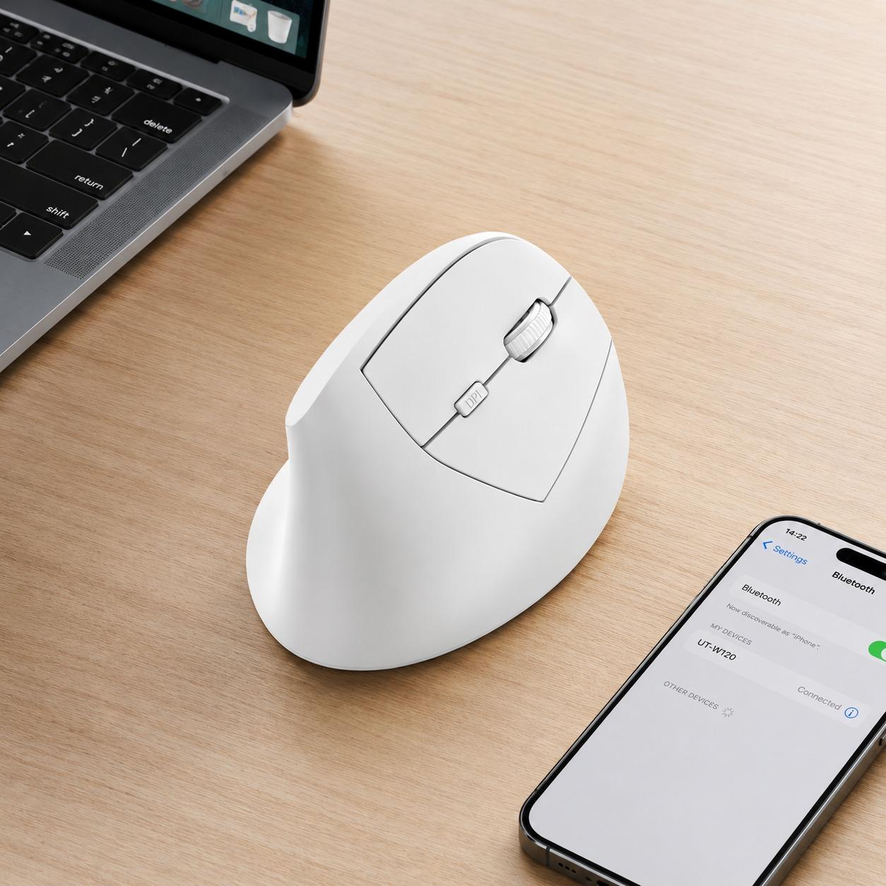 Mouse Vertical Ergonómico Dual Wireless Recargable Blanco