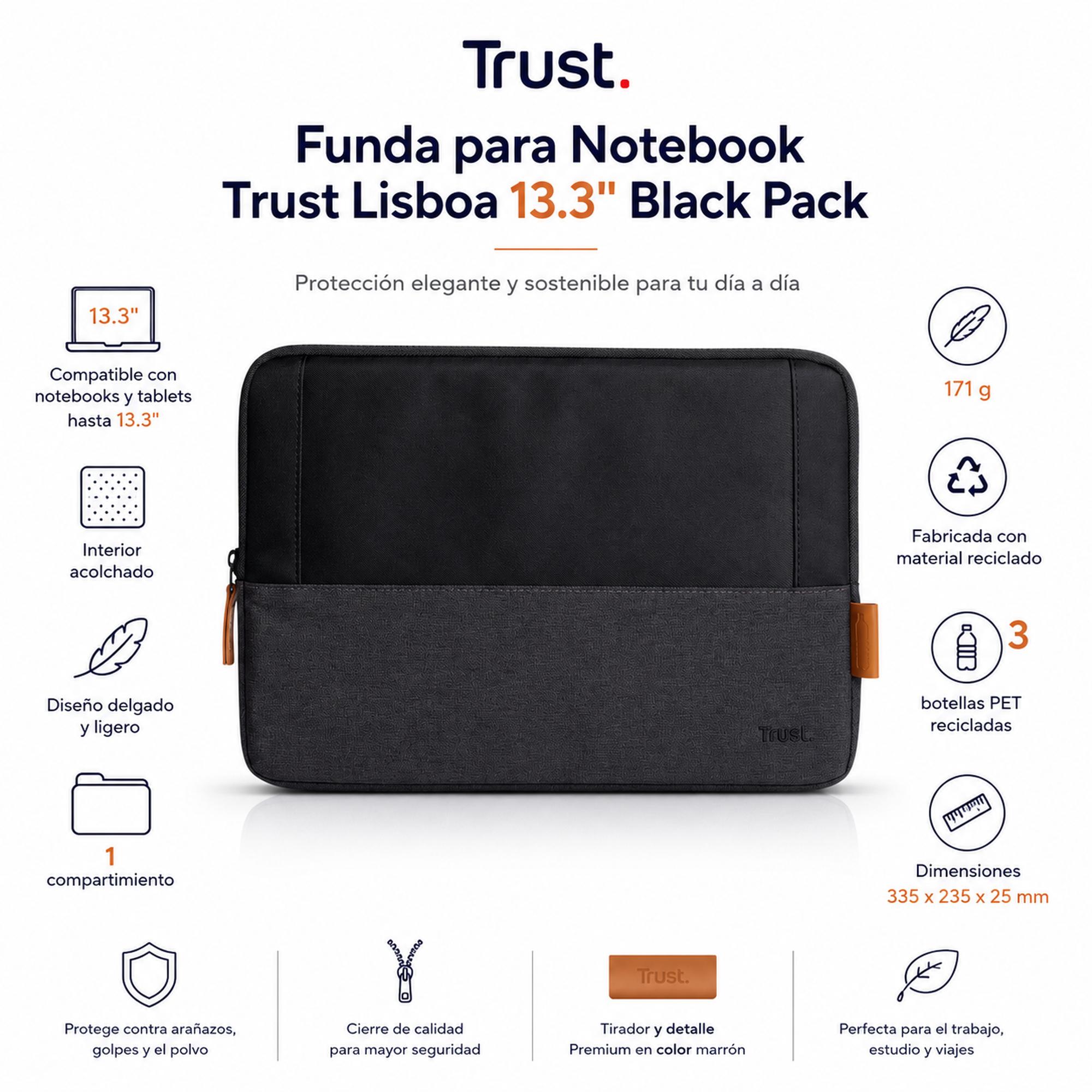 Funda para Notebooks 13.3"  Trust Lisboa Black Pack