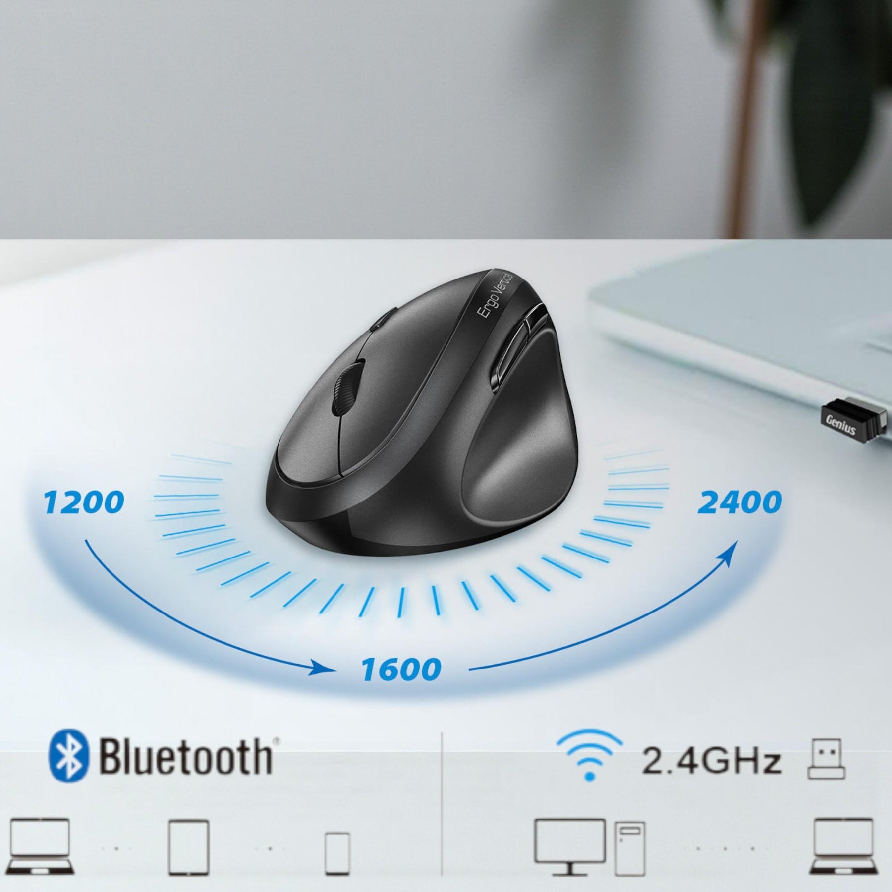 Mouse Vertical  Ergonomic Dual Wireless BT+2.4G + Copilot AI