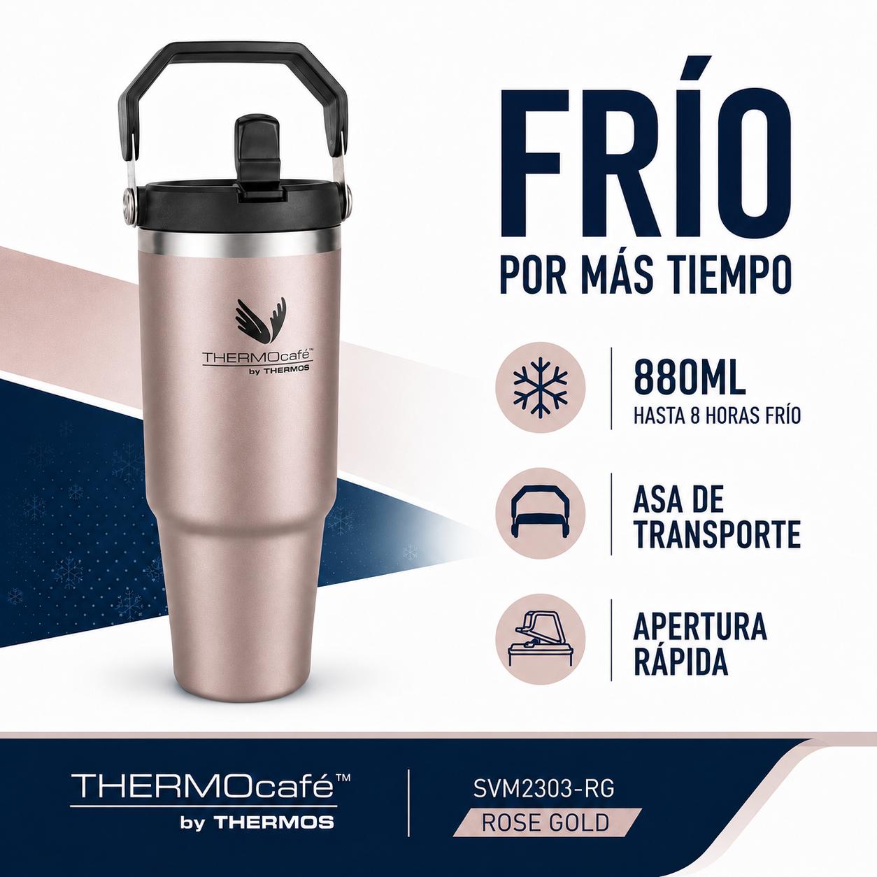 Vaso Térmico MUG Inox para Liquidos Frios 880ML Rose Gold