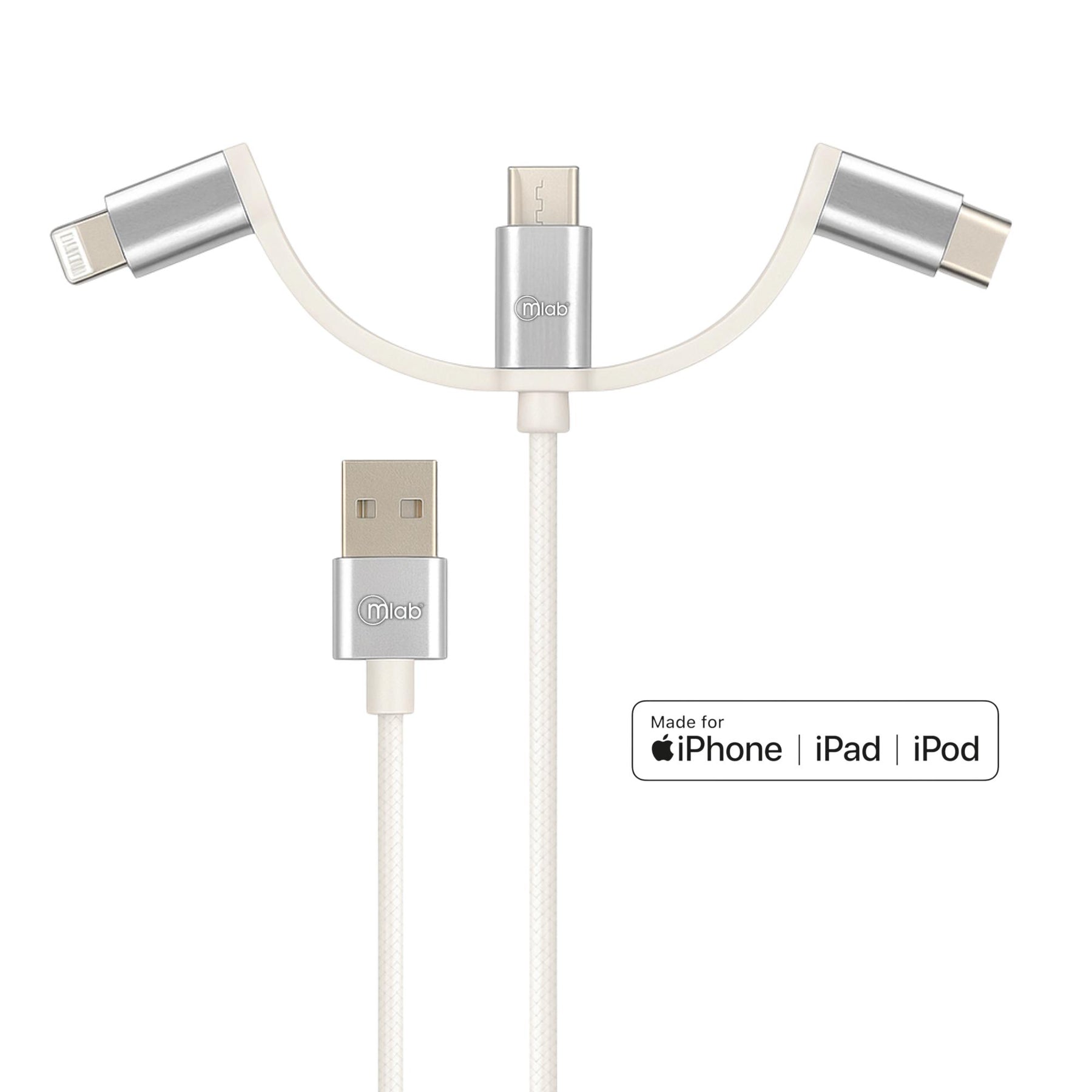 Cable 3en1 MFI Certificado para Iphone & Android Multipuerto