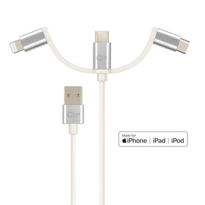 Cable 3en1 MFI Certificado para Iphone & Android Multipuerto