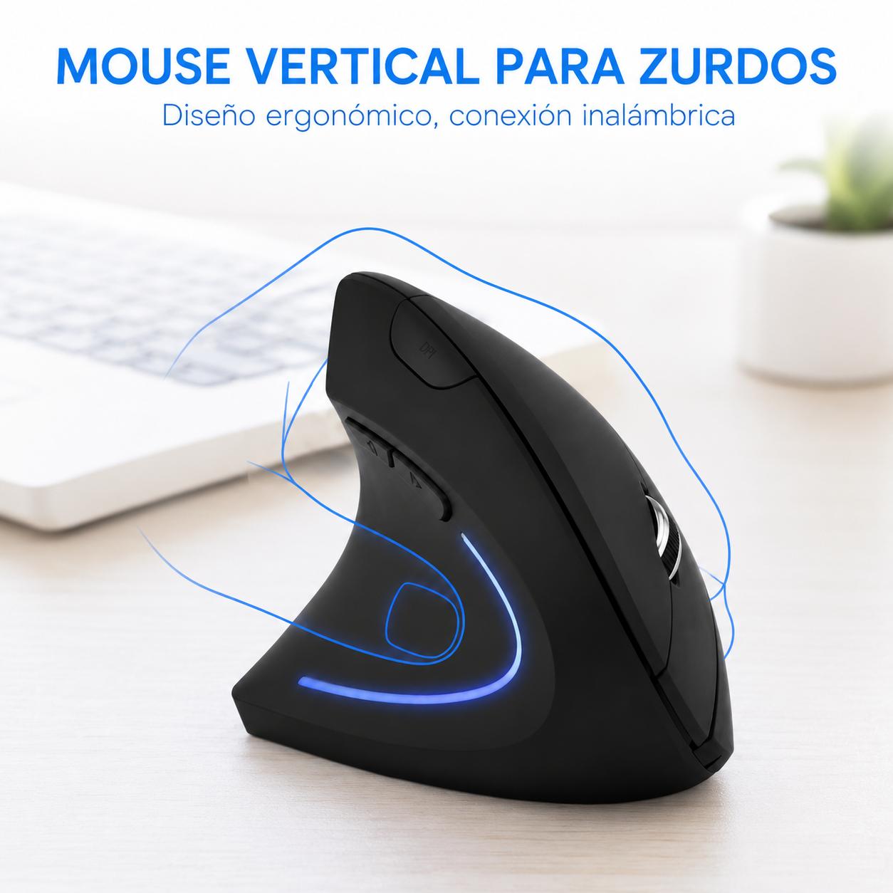 Mouse Ergonómico Vertical Inalámbrico para Zurdos Iluminado
