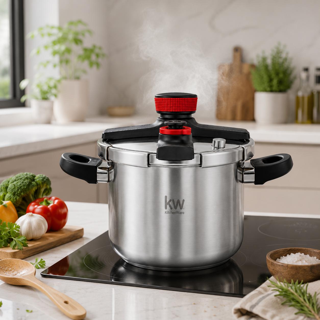 Olla a Presión KW Acero Inoxidable Oxford 6LT Triple Válvula