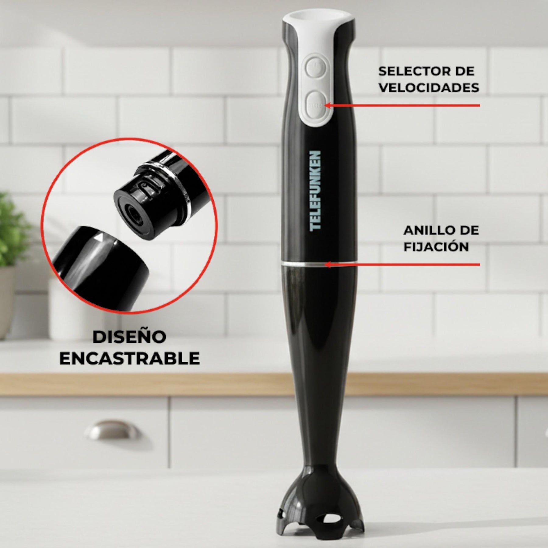 Batidora de Inmersión Telefunken Minipimer 500W + Vaso 700ML