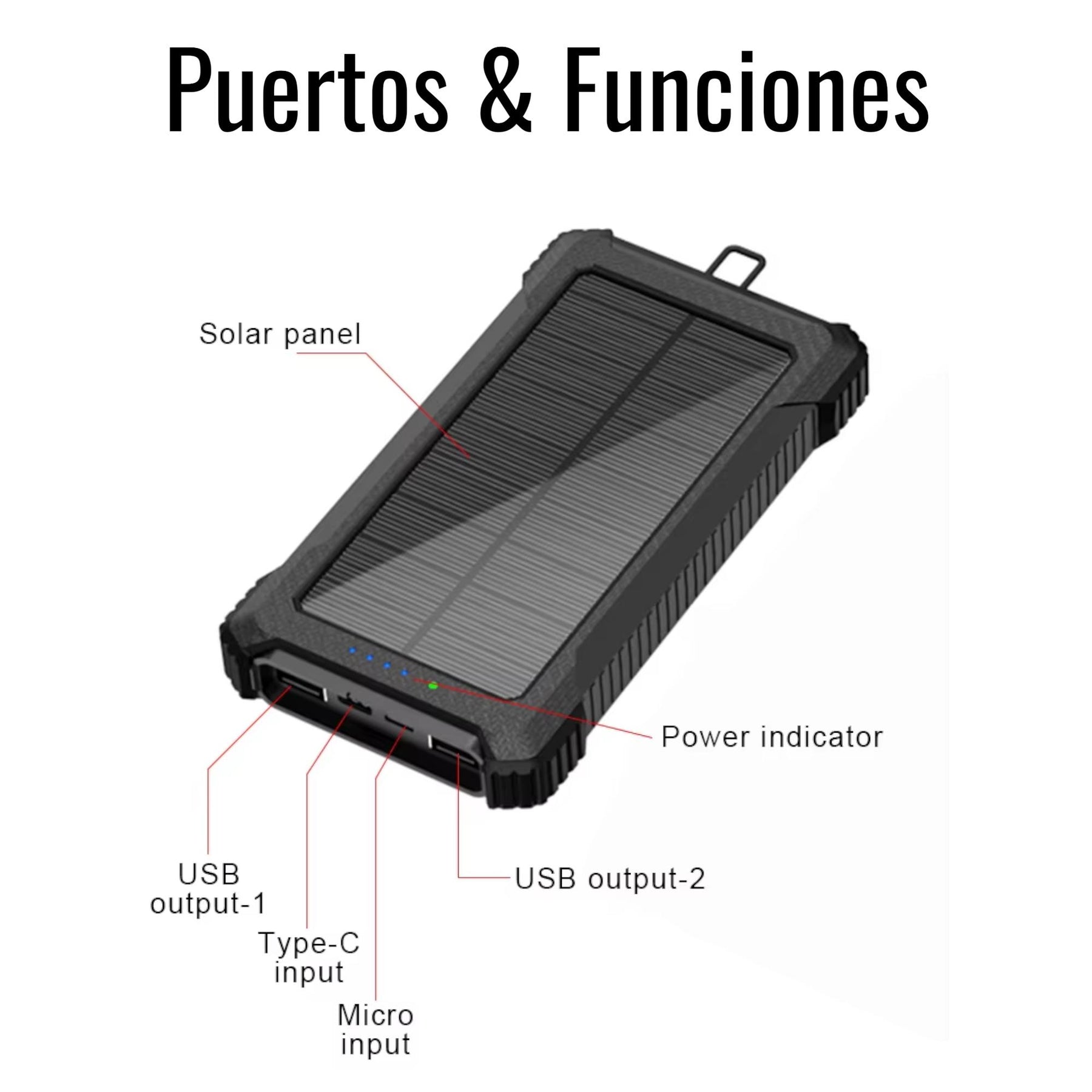 Powerbank Solar Outdoor Multipuertos 10000maH Carga Rápida