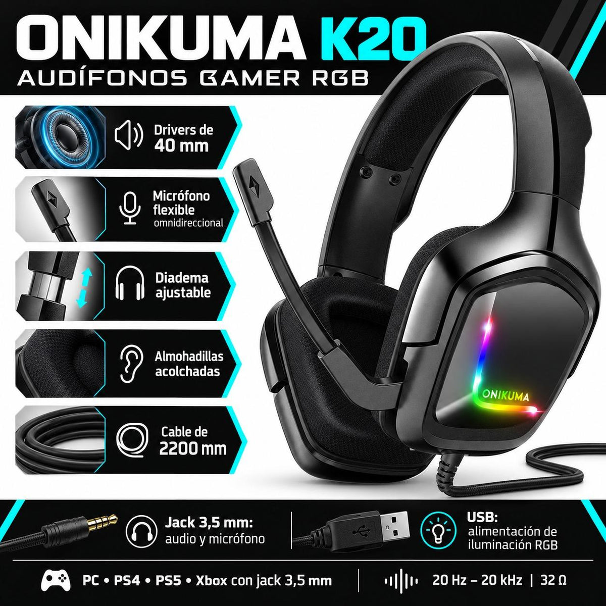 AUDIFONO GAMER ONIKUMA BLACK EDITION