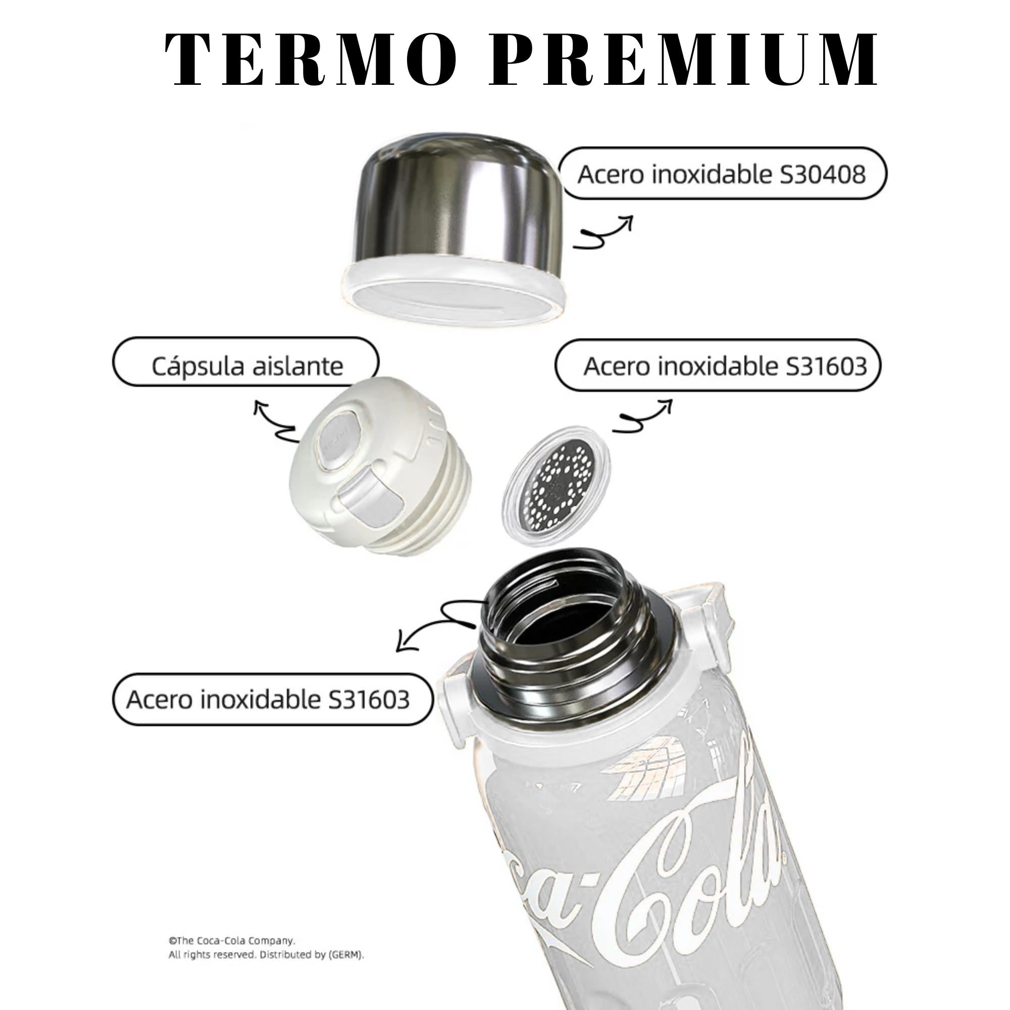 Termo Germ de Acero Inoxidable Coca-Cola 1.2L White Edition
